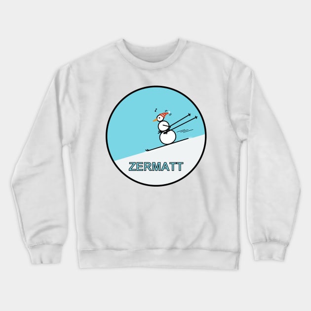 Frosty the Snowman skiing in Zermatt. Crewneck Sweatshirt by Musings Home Decor